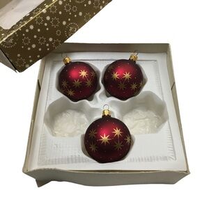 MOUTHBLOWN Handpainted Eve West Germany Christmas Ball Ornaments Burgundy Gold